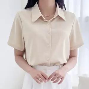 [하프클럽/]깔끔 컴포트 셔츠칼라컷 레이디 실크 S/S 하프티 셔츠