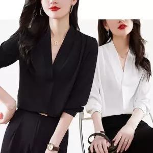 [하프클럽/]클래식룩 V넥 세미정장 셔츠 모던 심플 쉬폰소재격식룩