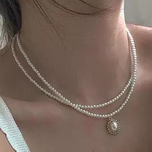 Rly 여성 더블 진주 팬던트 레이어드 목걸이
