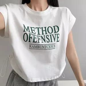 [하프클럽/]텍스트 플리츠 시즌소매없음 티 투컬러