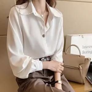 [하프클럽/]심플 프릴 셔츠 톱셔츠 셔츠칼라 데일리셔츠가벼운원단