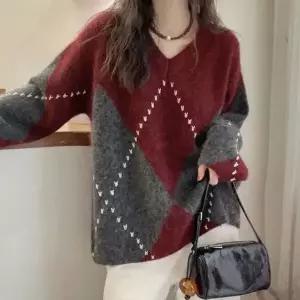 [하프클럽/]레이디스시즌 체크 박시핏 브이라인 두꺼운 풀오버 반팔티 컴포