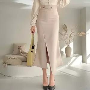 [하프클럽/]여자 사선 트임 체인 포인트 머메이드 롱 스커트