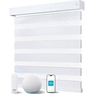 윈도우용 재제 스마트 얼룩말 블라인드, 리모컨이 있는 알렉사 전동 실내 자동 그늘막(23인치 W x 72인치 H, 흰색)