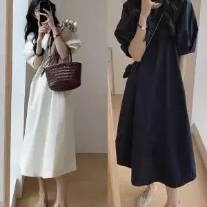 [하프클럽/셀러허브_여성트랜드패션]Rly 퍼프소매 플레어롱원피스 미니멀