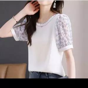 [하프클럽/]넥자수 반팔블라우스 추천 새틴블라우스티