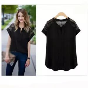 [하프클럽/]LS24200 노카라 데일리 망사 어깨 클래식 시스루 반팔