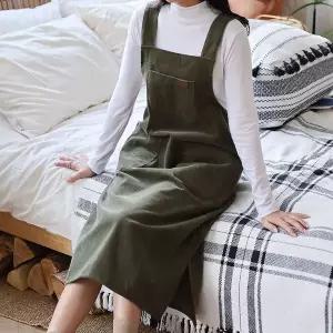 [하프클럽/]여자 빅포켓 골덴원피스 속기모 옆트임 멜빵 롱원피스