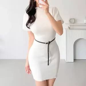 [하프클럽/]여자 무지 반목 반소매 슬림 레이온 미니 원피스