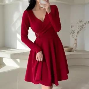 [하프클럽/]여자 러블리 브이넥 플레어 골드링 랩 미니 원피스