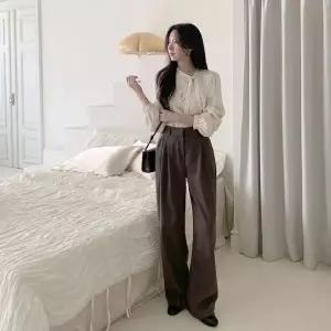 [하프클럽/]여자 클래식 뒷밴딩 레이온 핀턱 와이드 슬랙스