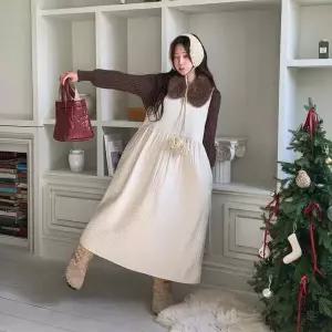 [하프클럽/]여자 면혼방 핀턱 퀄팅 누빔 민소매 롱 원피스