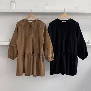 [하프클럽/]여자 러블리 하객룩 리본넥 핀턱 나그랑 미니원피스