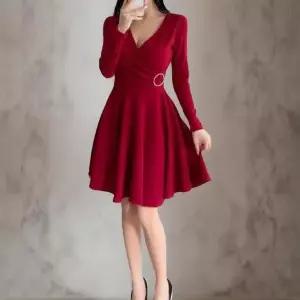 [하프클럽/]여성 러블리 브이넥 플레어 골드링 랩 미니 드레스