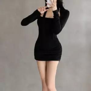 [하프클럽/]여성 이브닝룩 기모 볼륨업 조절 스트링 미니 드레스