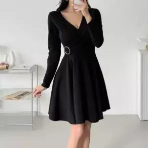 [하프클럽/]여성 드레스 V넥 귀여운 쁘띠 후레아 골드링 랩