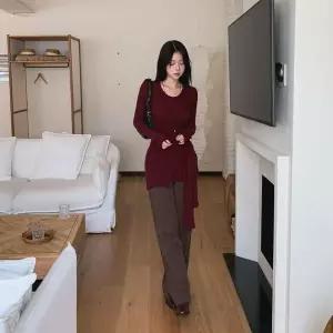 [하프클럽/]여성 랩스타일 슬림핏 골지 니트 미니 원피스