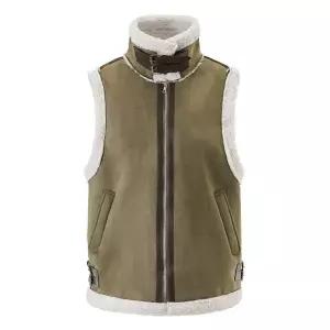 [하프클럽/르샵]넥 스트랩 집업 시어링 배색 무스탕 베스트 (DP4VW018A)