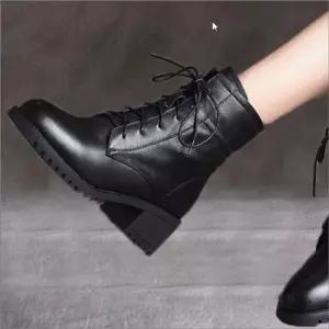 여성 통굽 러버 밑창 중목워커 옆지퍼 레이스업 부츠 5cm