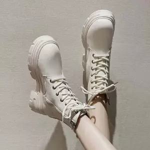 레더 2컬러 캐주얼 여자 라운드 사이드지퍼 통굽워커