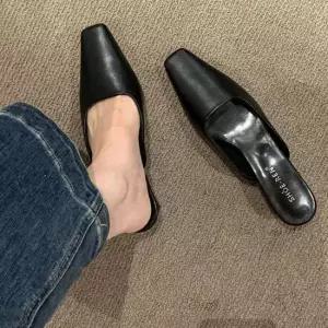 여성 뾰족 스퀘어 앞코 낮은 굽 뮬 로우힐 블로퍼