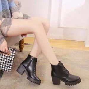 여성 워커 지퍼 하이탑 단화 신발 통굽 검정 스타일
