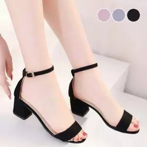여성 5.5cm 스웨이드 발목스트랩 펌프스힐 샌들 구두