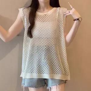 [하프클럽/]여성 시스루 그물 조끼 여름 나시 패션 레이어드룩