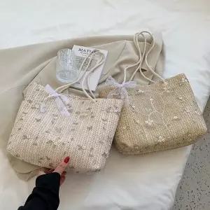 [하프클럽/]여성 여름 가벼운 핸드 쇼퍼 가방 예쁜 라탄 숄더 백