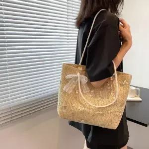 [하프클럽/]여성 여름 가벼운 핸드 쇼퍼 가방 라탄 숄더 백 beige