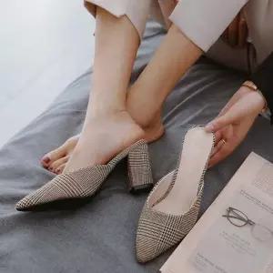 여성화 뽀족구두 체크무늬 펌프스뮬 봄가을 패션슈즈