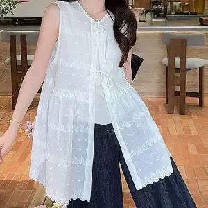 [하프클럽/]여자 리본 민소매 셔츠 여름 데일리 레이어드 베스트