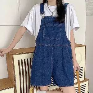 [하프클럽/]여성 데님 점프수트 여름 멜빵 반바지 통바지