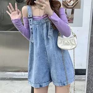 [하프클럽/]여자 여름 통바지 반바지 데님 멜빵 점프수트