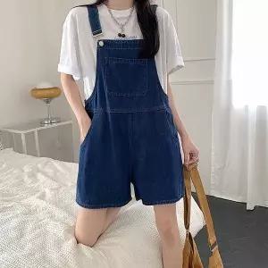 [하프클럽/]여성 여름 멜빵바지 데님 점프수트 와이드 반바지