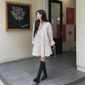 [하프클럽/]여성 러블리 무지 벨벳 핀턱 셔링 미니 원피스