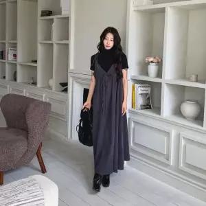 [하프클럽/]여성 울혼방 스웨이드 뷔스티에 플레어 롱 원피스