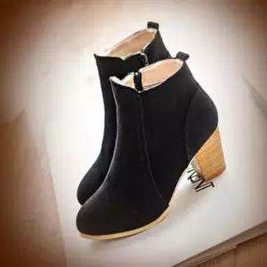 스웨이드 여성 미들힐 청키힐 옆지퍼 외출 구두 신발