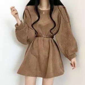 [하프클럽/셀러허브_여성트랜드패션]Rly 벨트퍼프 코듀로이 원피스 가을여