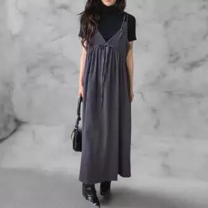 [하프클럽/]여성 울혼합 스웨이드 뷔스티에 플레어 롱 드레스