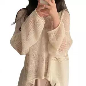 [하프클럽/]데일리 비침소재 롱슬리브네트패턴 시즌 니트셔츠 망사 V라인