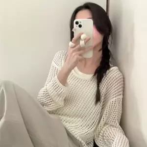 [하프클럽/]데일리 빅핏 겹쳐입기구멍무늬 망사 넷 풀오버