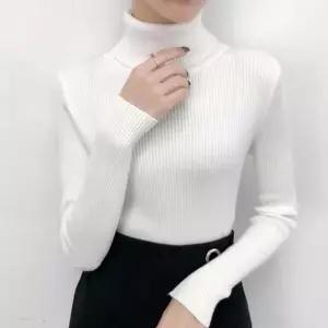 [하프클럽/]스탠다드 이지 여자 하이넥티 장팔 반팔티심플패턴 골지니트 티