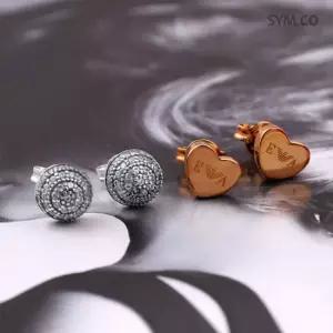 알마니 EG3327 러블리 하트 큐빅 세트 투피스 여자 실버 귀걸이 d