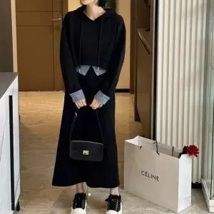 [하프클럽/]진 코디레이어드 후드스웨트 롱스커트 셋업 데일리 셋업 롱치마