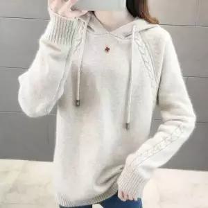 [하프클럽/]걸 트위스트 실루엣 포인트컬러 스타일 후드탑 패션 뜨개탑 티