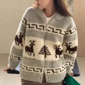 [하프클럽/]도톰원단 노르딕 뜨개탑베이직 집업가디건