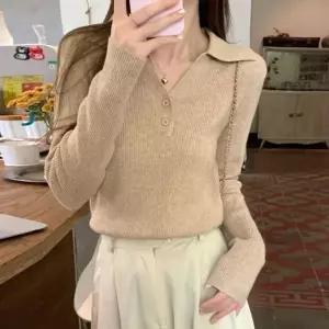 [하프클럽/]레이디스 브이칼라 셔츠칼라 버튼 스트라이프짜임 연출 심플 프