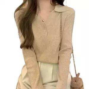 [하프클럽/]셔츠칼라 레이디롱티 핫아이템 티탑 데일리 V라인 뜨개탑