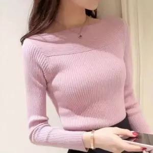 [하프클럽/]스트라이프짜임 스판덱스 립라인 울탑 시그니처 탑롱티 여성스